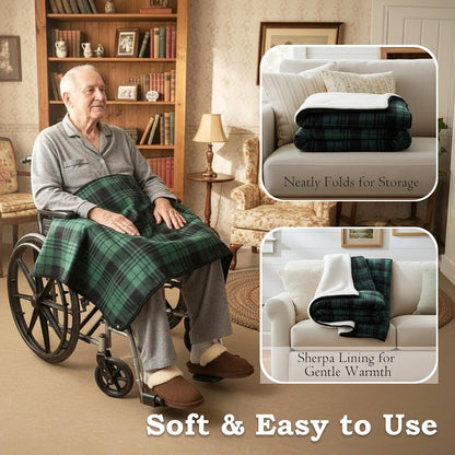 Wheelchair Lap Blanket for Seniors, 43" * 28" Soft Sherpa Lined Knee & Lap Cover, Warm Lightweight Throw with Snap Buttons, Cozy Comfort for Elderly & Caregivers, Wine Red