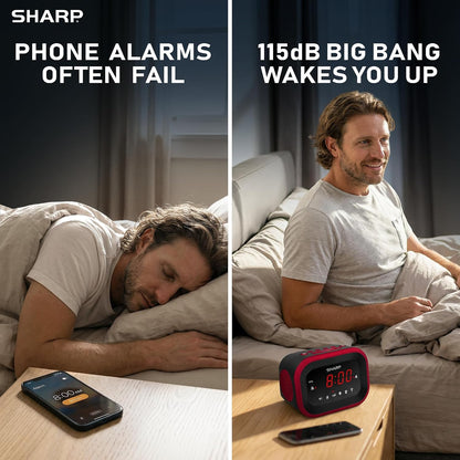 Sharp Big Bang 115dB Alarm Clock for Heavy Sleepers, Dual Alarms