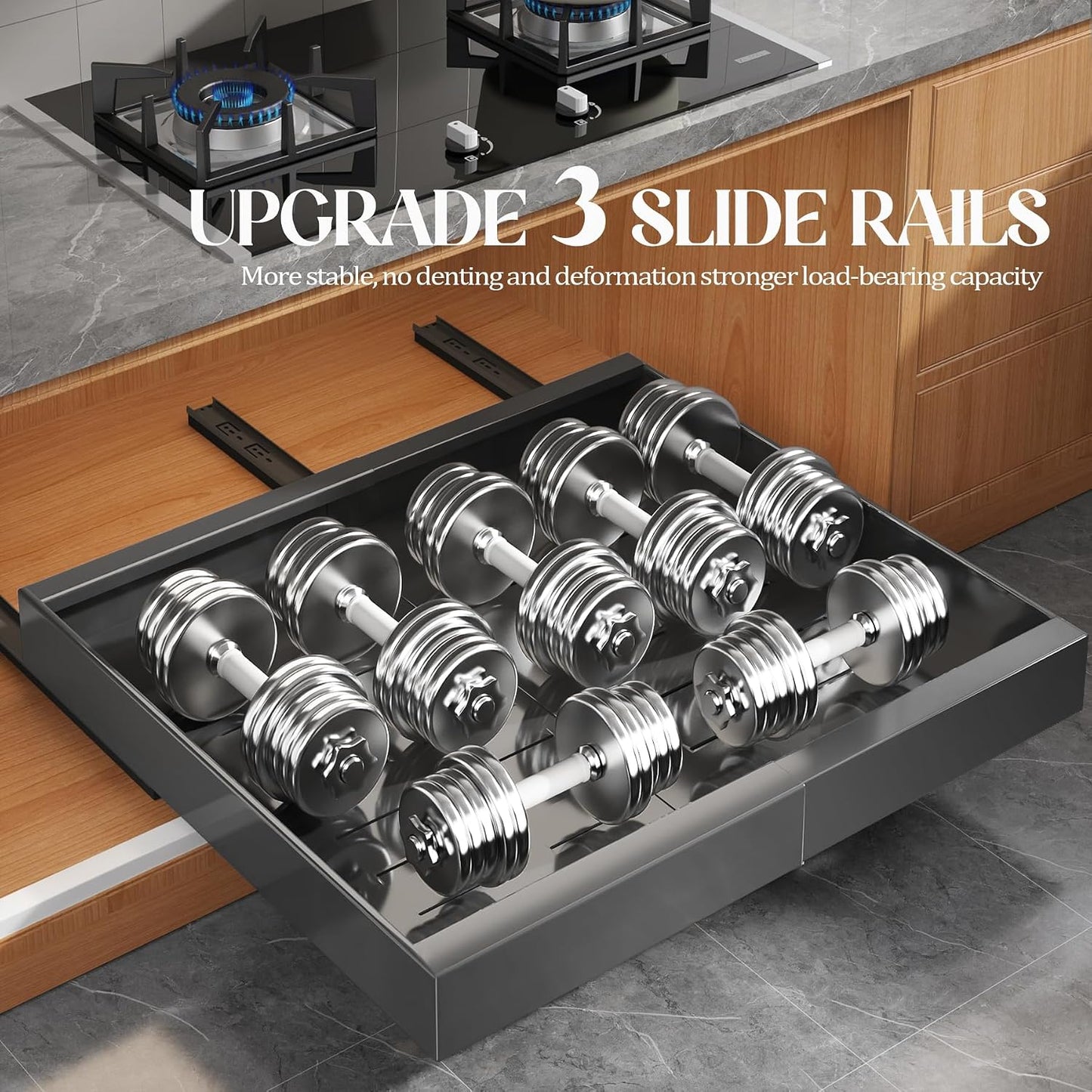 Seinloes 4 Pack Expandable Pull Out Cabinet Organizer 21"Deep With Raising Pad for Framed Cabinets,Upgrade 3 Slide Rails Slide Out Drawers,No Drill Roll Out Shelves,Adjustable Width 12.1"-20.4" White