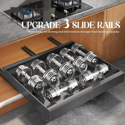 Seinloes 4 Pack Expandable Pull Out Cabinet Organizer 21"Deep With Raising Pad for Framed Cabinets,Upgrade 3 Slide Rails Slide Out Drawers,No Drill Roll Out Shelves,Adjustable Width 12.1"-20.4" White