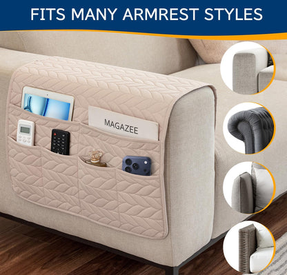 Remote Control Holder for Armchair, Couch Caddy Organizer TV Remote Holder for Recliner Couch With 6 Pockets, Non-Slip Arm Chair Caddy Bedside Table Organizer for Magazine, Tablet, Phone, iPad (Grey)