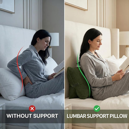 Pat. Pend. Corduroy Lumbar Support Back Pillow for Watching TV, Reading & Gaming, Ergonomic Triangle Support Cushion for Sofa, Armchair & Bed Sitting, Removable Washable Cover, Beige Gray