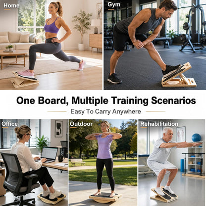 2-in-1 Wooden Slant Board for Calf Stretching & Balance Board | 5-level adjustable calf stretch board for Achilles stretch, ankle mobility, physical therapy, and stability training
