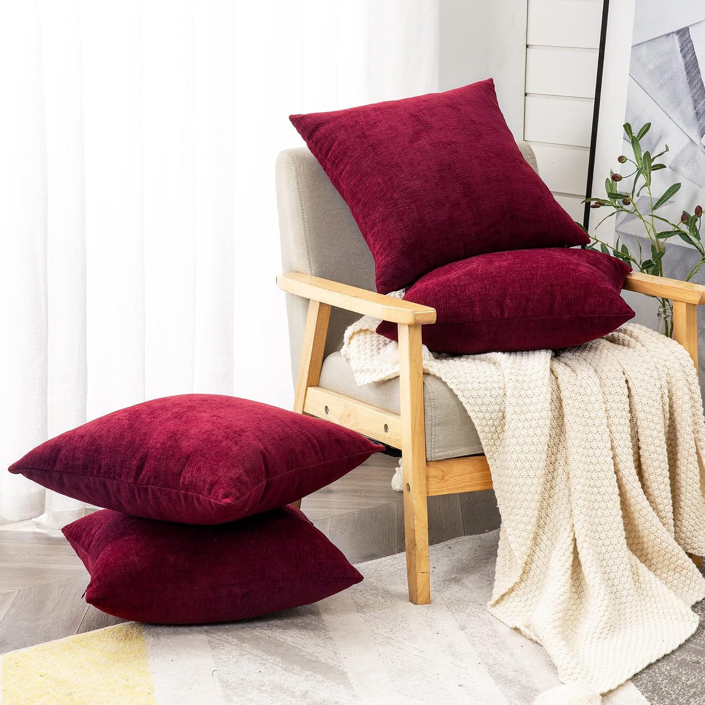 GAWAMAY Lumbar Support Pillow Decorative Rectangle Throw Pillow Covers 12"x20" Inch Set of 2, Soft Chenille Fall Pillowcase for Living Room Bedroom Sofa Couch Cushion Cover Grey 30x50cm (No Insert)