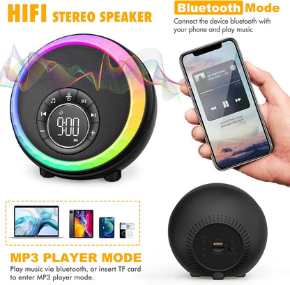 Nightlight Bluetooth Speaker Alarm Clock, Portable White Noise Machine