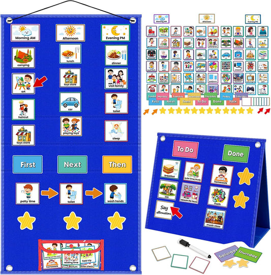 Visual Schedule for Kids with Autism Chore Chart for Toddler Planning Board Daily Routine Chart Autism Learning Materials Classroom, Home Use with 124 Cards (Blue)