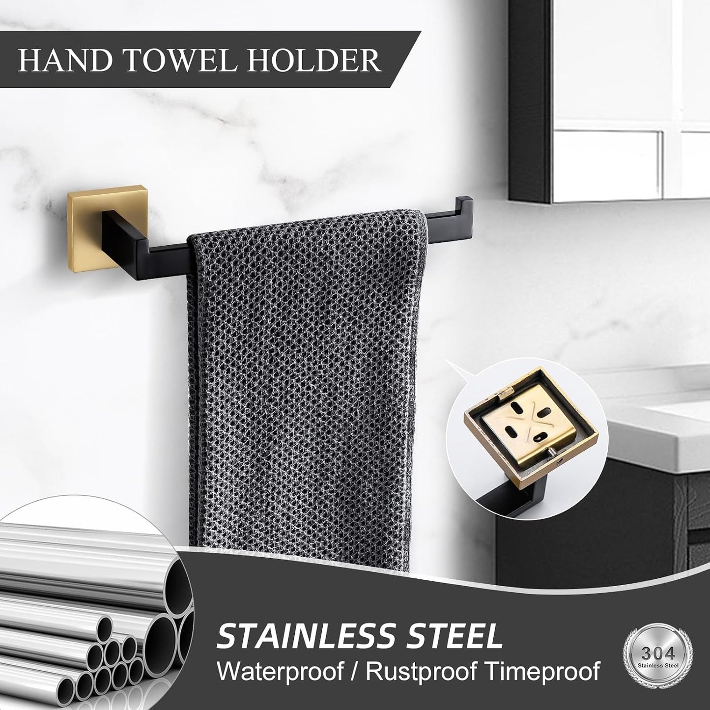 TURS Bathroom Hardware Set Black 4-Piece Towel Bar Set Include 24 Inch Towel Bar Hand Towel Holder Towel Hook Toilet Paper Holder with Shelf Wall Mounted Stainless Steel Bathroom Accessories Set
