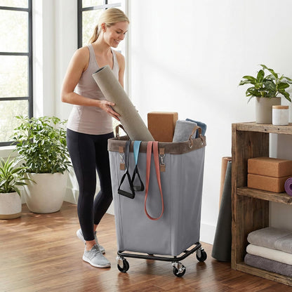 StorageWorks 160L Laundry Basket with Wheels, Rolling Hampers for Clothing | Beige Laundry Basket with Wheels, Metal Frame & Handles, Rolling Hamper for Bedroom, Bathroom, Dorm, Hotel