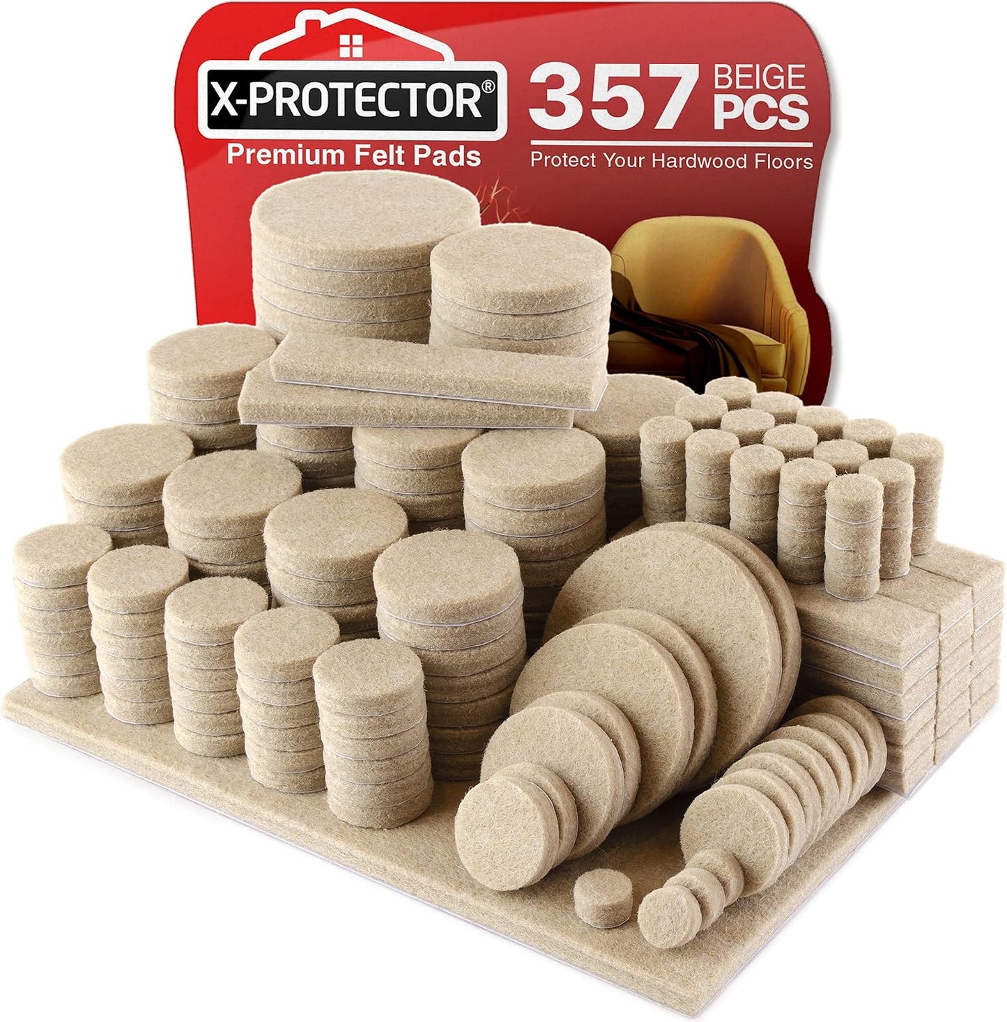 X-PROTECTOR 357 PCS Premium Huge Pack Felt Furniture Pads! | Quantity of Furniture Sliders with Many Big Sizes – Your Ideal Floor Protectors. Protect Your Hardwood & Laminate Floor!