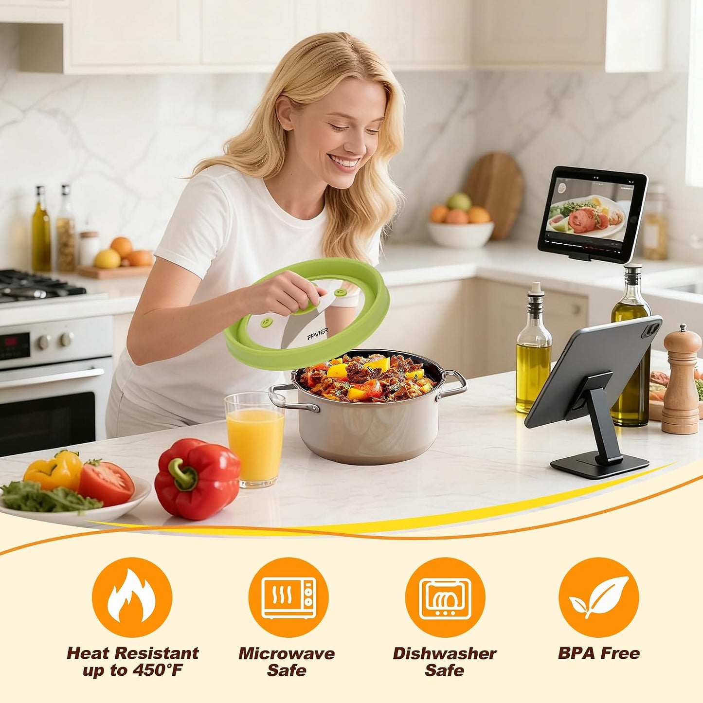 Microwave Splatter Cover, Vented Silicone & Glass Anti-Splatter Lid with Handle, Collapsible Food Plate Cover Fits 6–11 Inch Plates and Bowls (Black, 10.8inch)