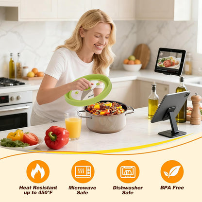 Microwave Splatter Cover, Vented Silicone & Glass Anti-Splatter Lid with Handle, Collapsible Food Plate Cover Fits 6–11 Inch Plates and Bowls (Black, 10.8inch)
