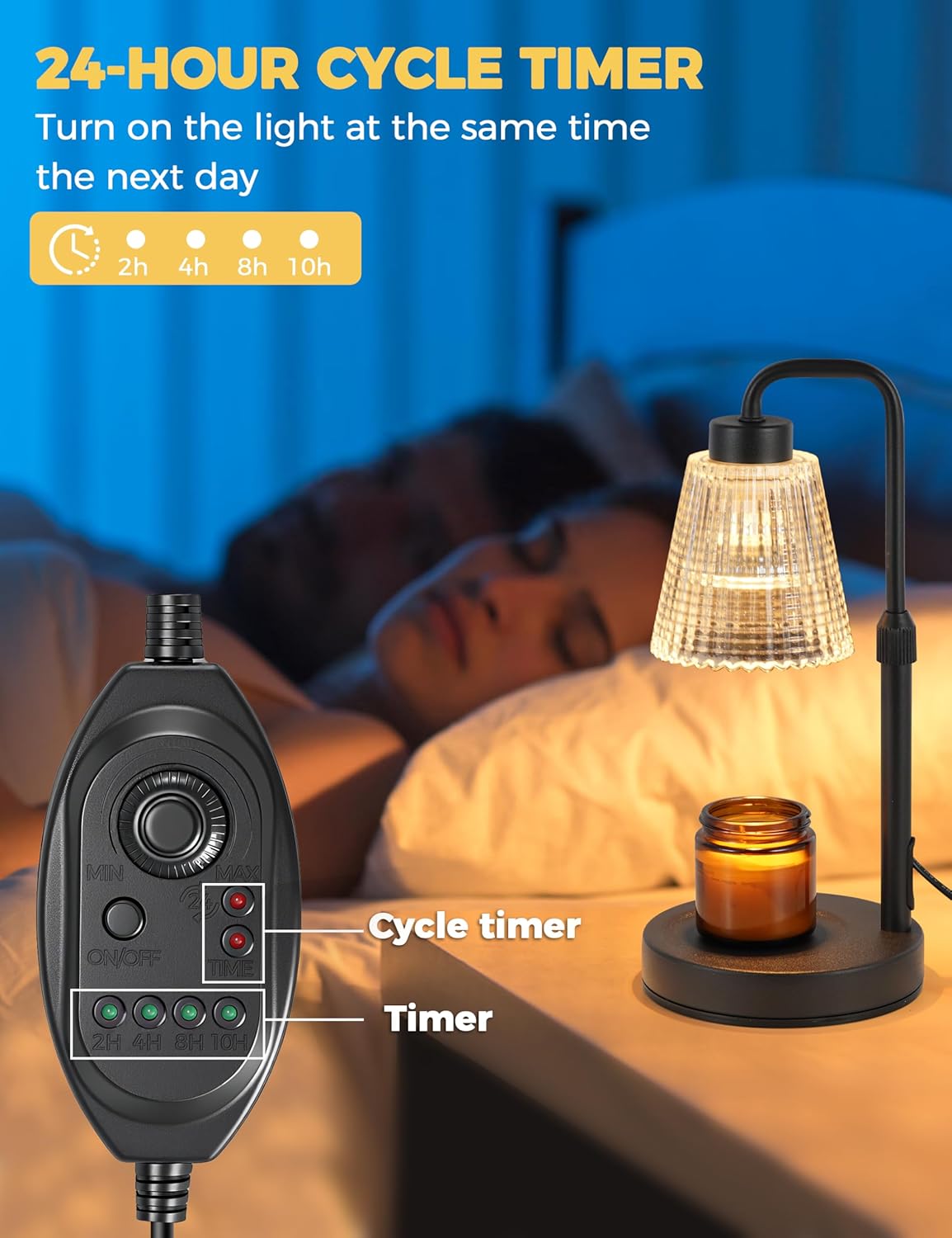 Silver Gray Candle Warmer Lamp with 24h Cycle Timer, Dimmable Wax Warmer
