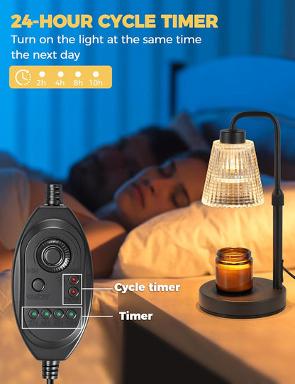 Silver Gray Candle Warmer Lamp with 24h Cycle Timer, Dimmable Wax Warmer