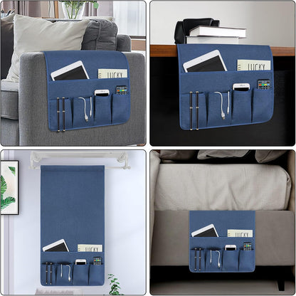 Remote Control Holders for Armchairs, Couch Caddy, Featuring Non-Slip Bases | 5 Pockets Bedside Storage Pocket for TV Remote Holder, Phone Tablet Kindle, Magazines, Gifts for Seniors (Beige, 35"X12.4")