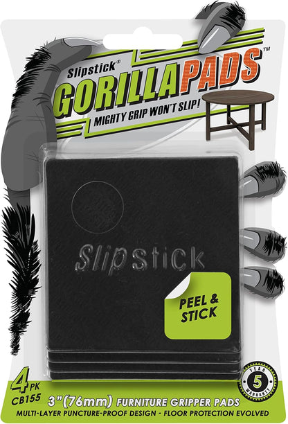 Slipstick GorillaPads CB147 Non Slip Furniture Pads/Gripper Feet (Set of 16) Self Adhesive Rubber Floor Protectors, 1 inch Round, Black