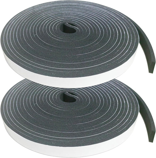 Weather Stripping Foam Tape 2 Rolls (1/2 in x 1/8 in x 16.4FT), Self Adhesive Door Seal for Small Gaps, Window Insulation, Draft Stopper Foam Strip Total 32.8 FT