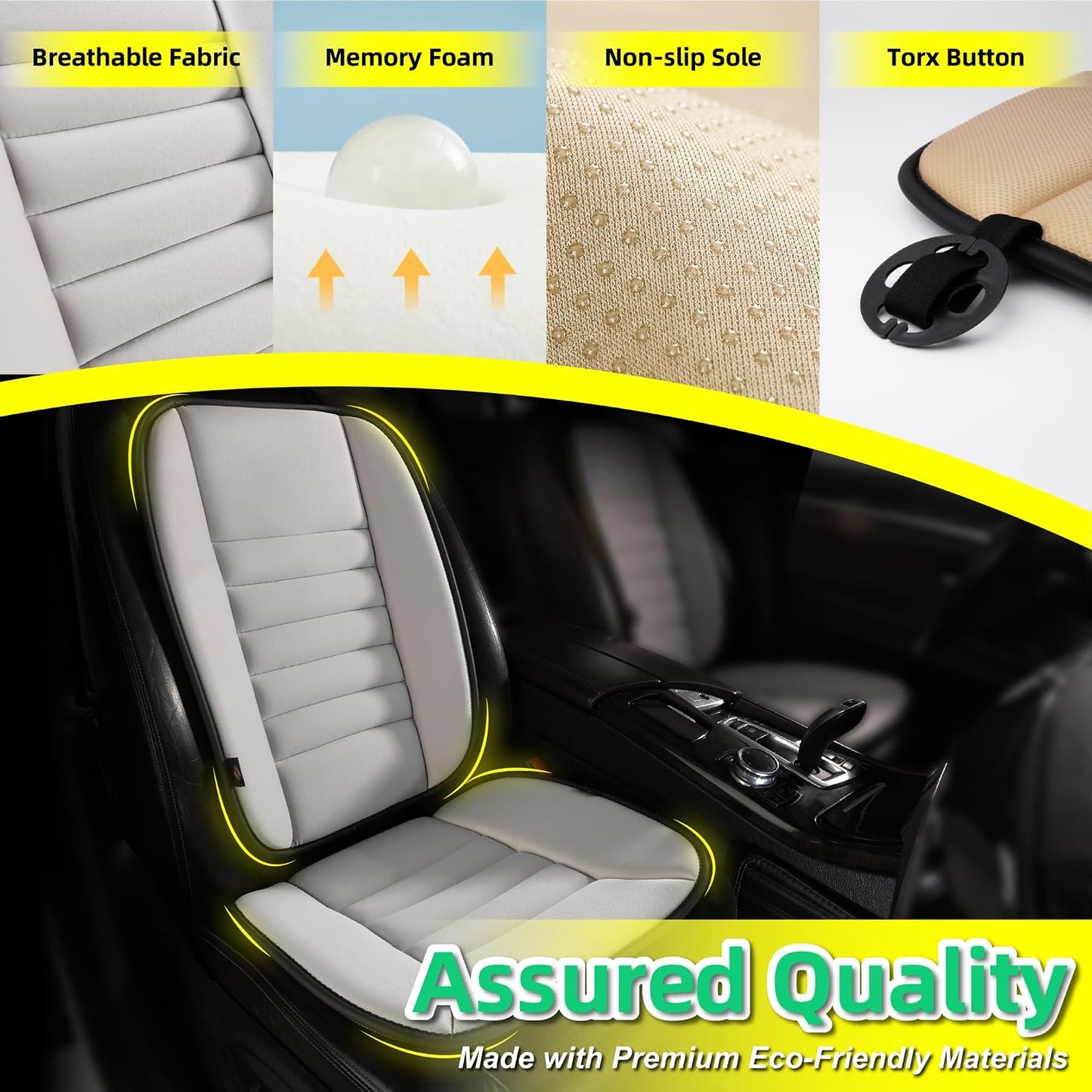 kingphenix Car Seat Cushion with Back Support Pillow, Memory Foam, Black | Memory Foam Car Cushion for Long Driving, Truck, Office Chair, Tailbone and Lower Back Support