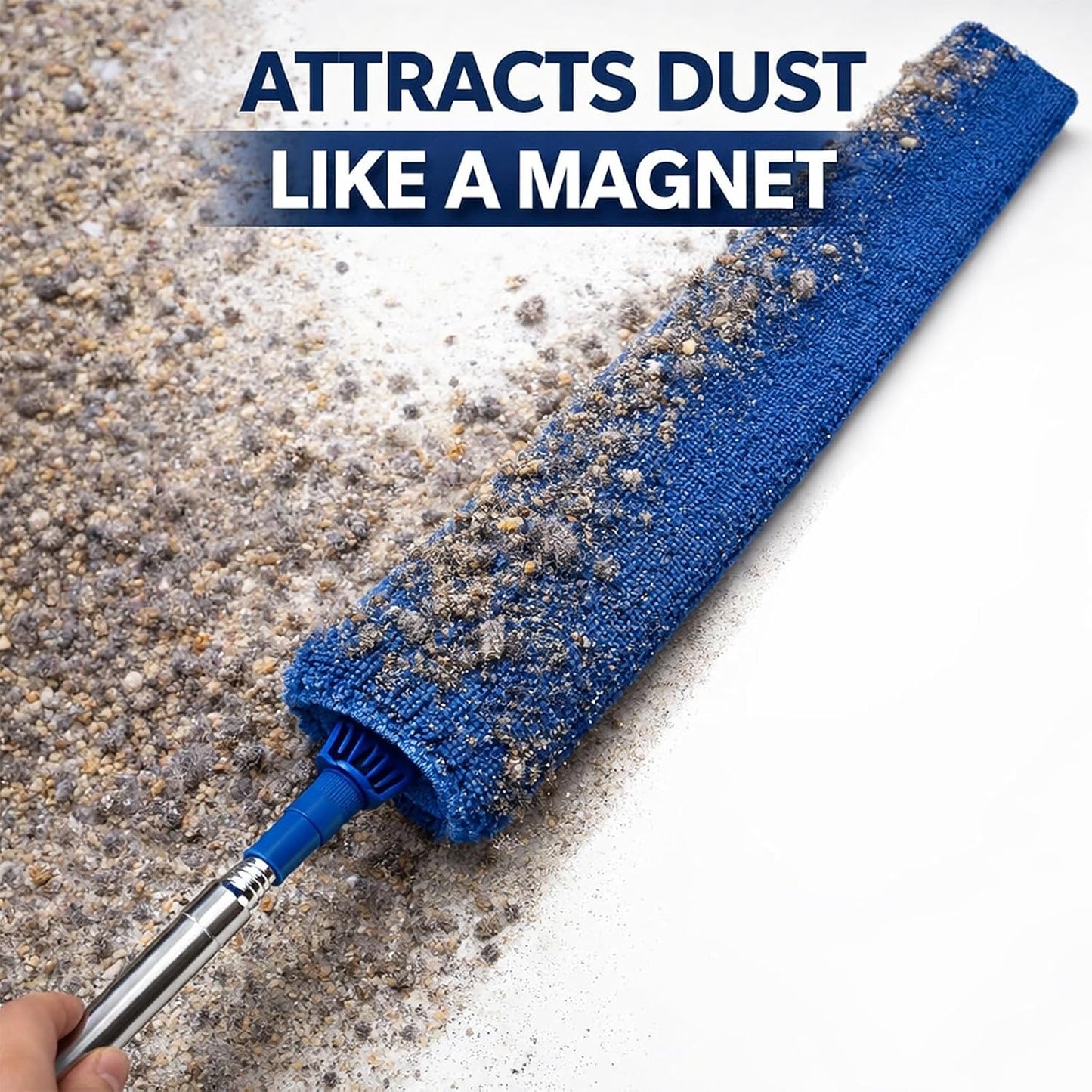Retractable Gap Dust Cleaner with Extension Pole & 3 Microfiber Cloths | Cleaning Tools with 3 Microfiber Dusting Cloths | Long Handle Duster 30-100'' | Under Refrigerator Furniture Appliance Blue