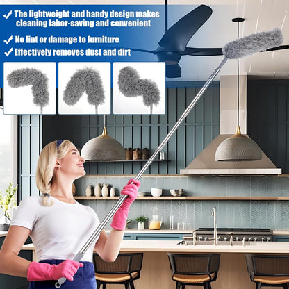 Feather Duster Set (4 Pieces), 30-100 inch Microfiber Retractable Gap Duster for Cleaning Ceilings, Furniture Refrigerators and Under Sofas | Bendable Head for Corner Cleaning, Washable Reusable Duster, Household Tool for Ceiling Furniture Under Sofa