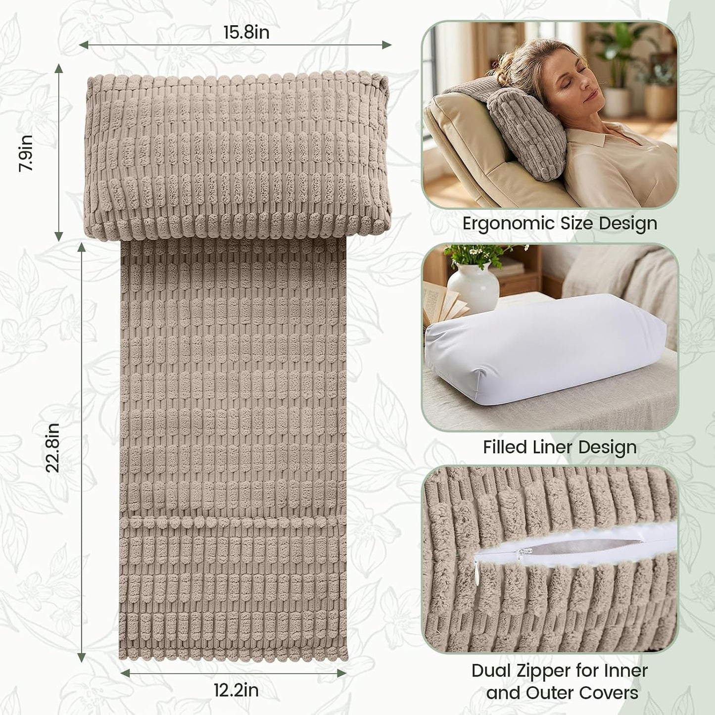 Recliner Pillow, Adjustable Neck Pillow for Recliner | Soft Corduroy, Weighted Non-Slip Flap, Adjustable Filling, Washable Cover, Ideal for Recliners, Sofas, Office Chairs