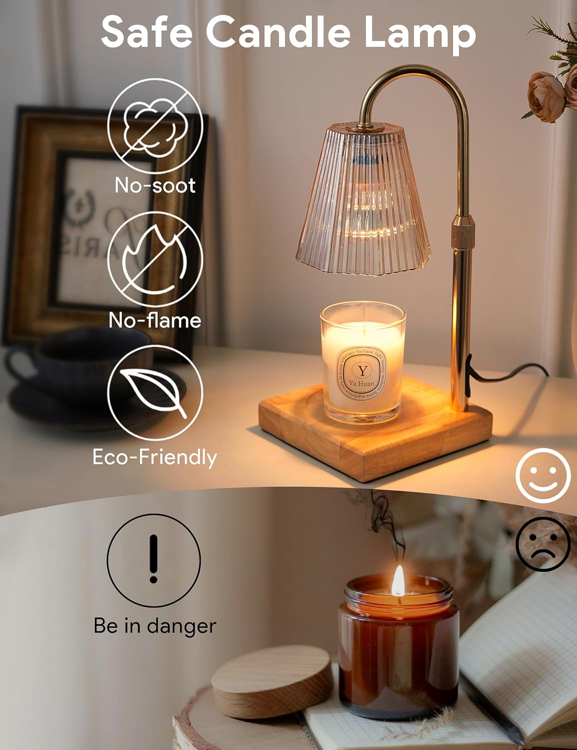 Candle Warmer Lamp Gold, Home Decor, Brithday Gifts for Women Mom | Stepless Brightness Adjustment, 24-Hr Cycle Timer, Adjustable Height for Candles, Includes 2 Bulbs, for Bedroom Living Room