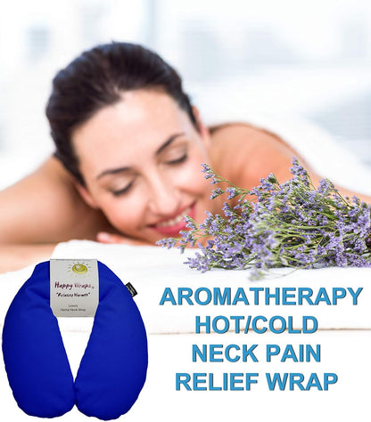 Microwavable Herbal Neck Wrap - Hot Cold Aromatherapy Neck Warming Pillow - Heating Pad for Migraines, Stress, Gifts for Women, Birthdays, Christmas and Free Sleep Mask - Purple Cotton