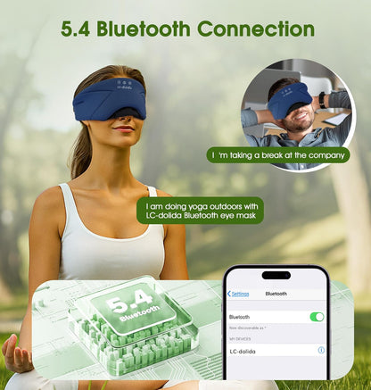 Sleep Mask with Headphones Bluetooth 5.4, LC-dolida Wireless Music Eye Mask for Sleeping Headphones with Soft Bamboo Cotton Cooling Breathable,Ultra-Thin Stereo Speaker for Side Sleepers-Khaki