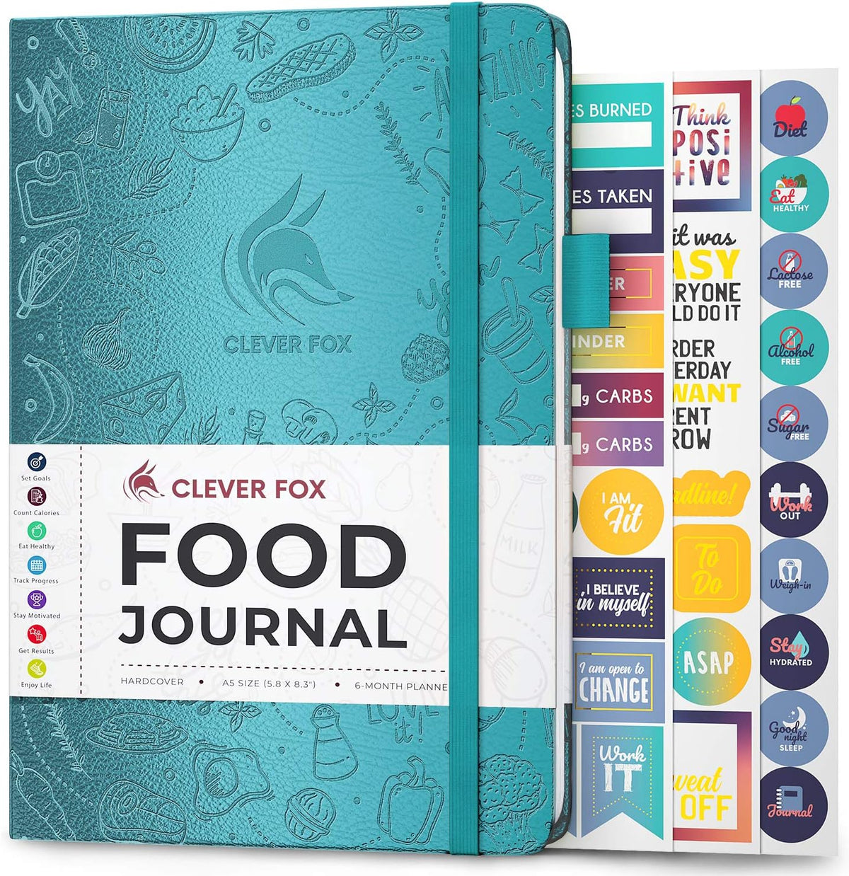Clever Fox Food Journal for Women & Men, Weight Loss Tracker, Aquamarine