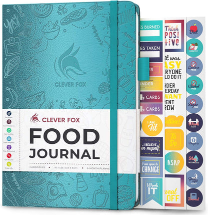 Clever Fox Food Journal for Women & Men, Weight Loss Tracker, Aquamarine