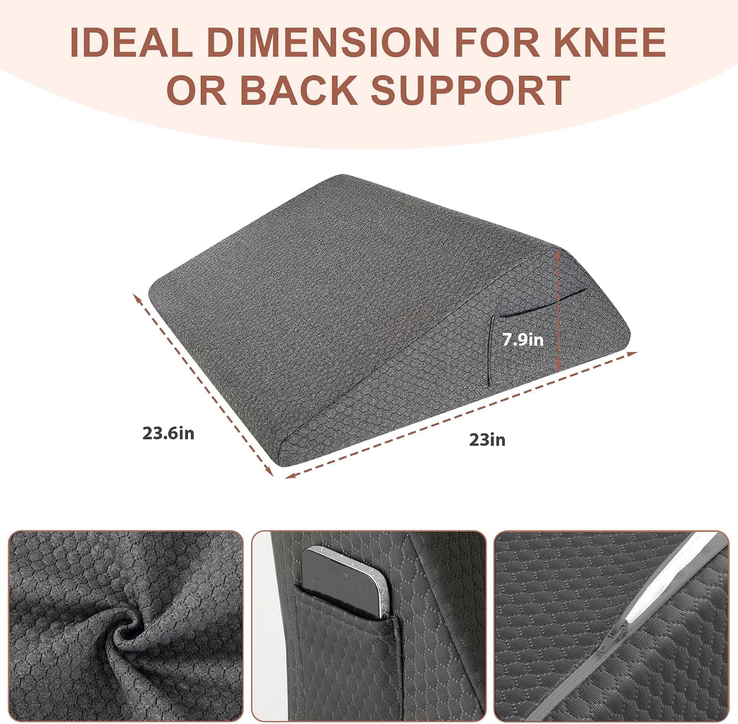 Bedluxe Knee Pillow for Back Sleeping, Leg Pillow Knee Wedge Pillow, Memory Foam Wedge Pillows for Legs Post Surgery, Triangle Pillow for Knee Support, Leg Elevation, Knees Hip Back Pain Relief, White
