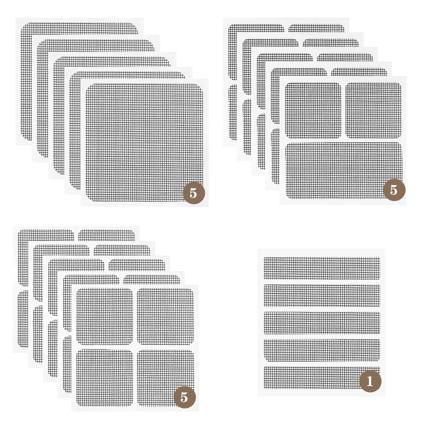 16 Sheets Window Screen Patches Repair Kit Black 4 Sizes Window Screen Repair Kit for Mesh Screen Door High-Strength Adhesive Fiberglass Quick Screen Repair Tape (Black 16Pcs)
