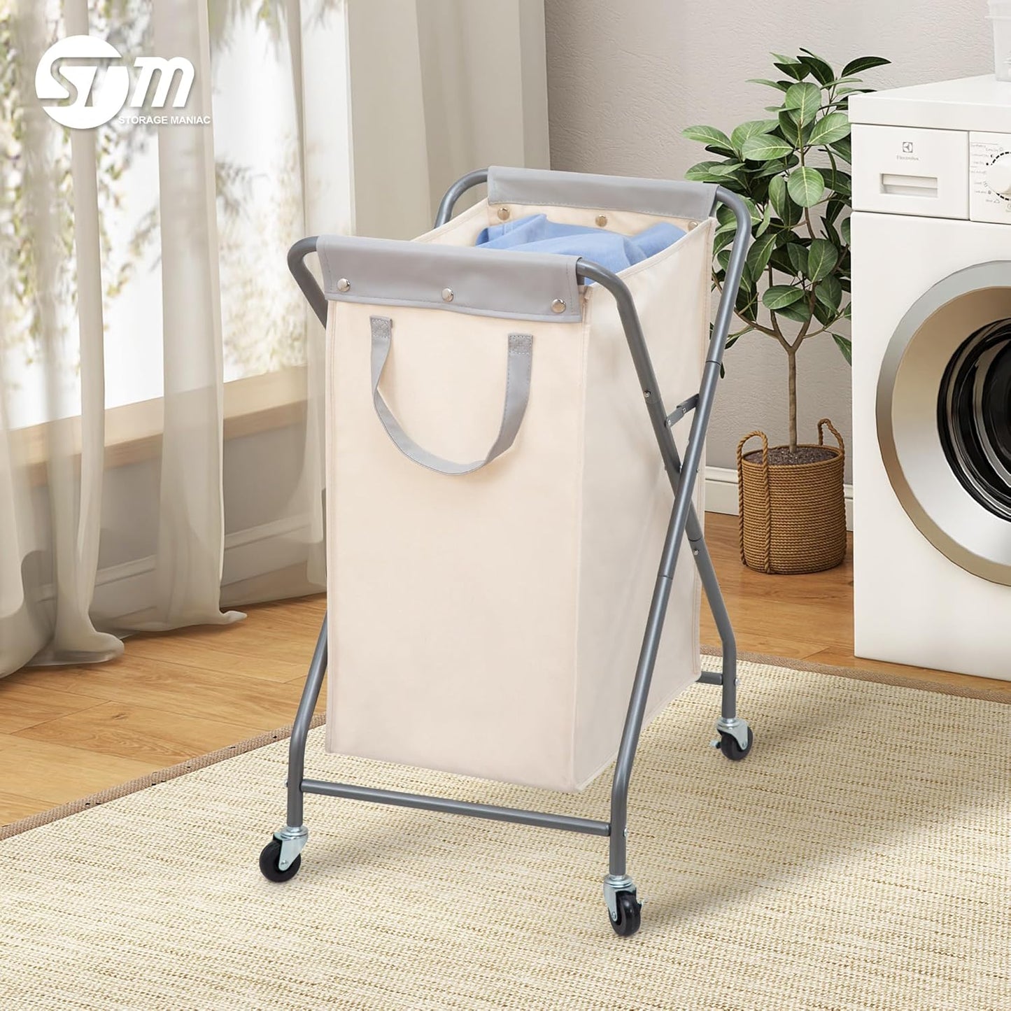 STORAGE MANIAC 160L Collapsible Laundry Hamper with Wheels, Rolling Laundry Basket, Heavy Duty Cloth Sorter with Removable Bag, Folding X Frame Clothes Organizer Cart for Easy to Store, 3 Section