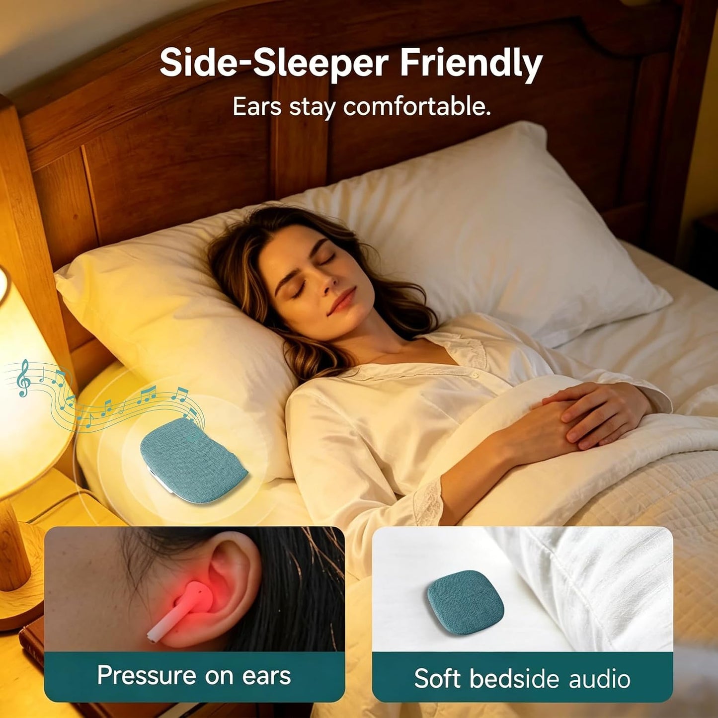 Under Pillow Sleep Speaker, Flat Bluetooth Pillow Speaker for Sleeping | Material: Plastic & woven fabric. Use: Bone conduction audio for bedtime relaxation, side sleepers, and masking noise.