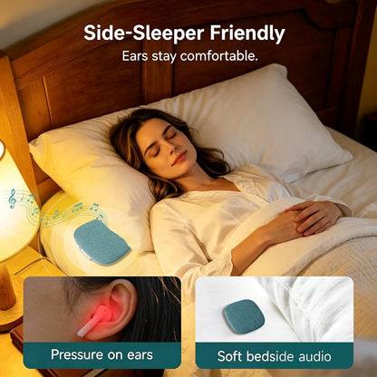 Under Pillow Sleep Speaker, Flat Bluetooth Pillow Speaker for Sleeping | Material: Plastic & woven fabric. Use: Bone conduction audio for bedtime relaxation, side sleepers, and masking noise.