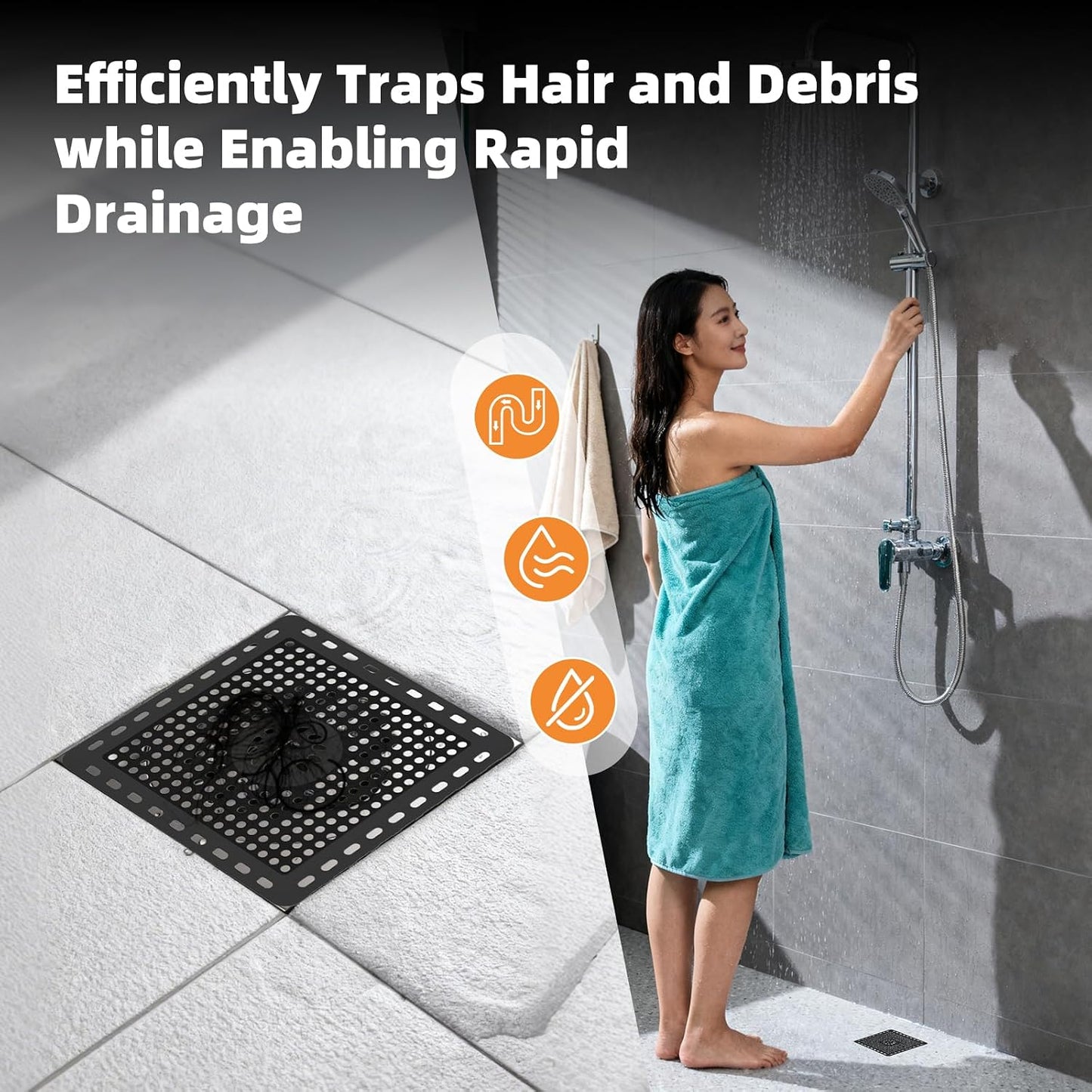 Hibbent Upgraded Shower Drain Hair Catcher for Bathroom Floor 4" Drain, Anti-Clogging Shower Drain Cover, Stainless Steel & Silicone Drain Strainer with Handle, Shower Drain Protector, Grey