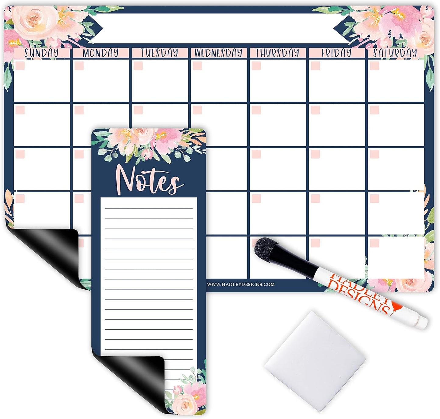 Hadley Designs Magnetic Calendar for Refrigerator - Kraft White Magnetic Dry Erase Calendar, Dry Erase Calendars for Wall, Magnet Fridge Calendars, Notepad for Fridge with Magnet