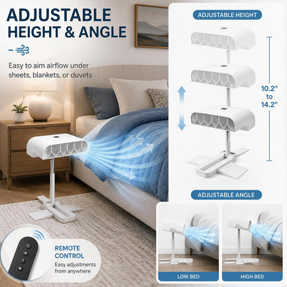 Bed Cooling Fan Under Sheets, Rechargeable Cordless Bed Fan for Hot Sleepers, Under Blanket Airflow Cooling System with Remote, 5 Quiet Speeds, Adjustable Height, USB-C Charging (1PC)