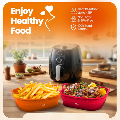 Platinum Silicone Air Fryer Liners Reusable Square-Extra Strong-Easy to Clean Air Fryer basket for Oven Microwave Accessories - BPA Free - Food Safe Pot for 5.8QT to 8 QT - 9 Inch