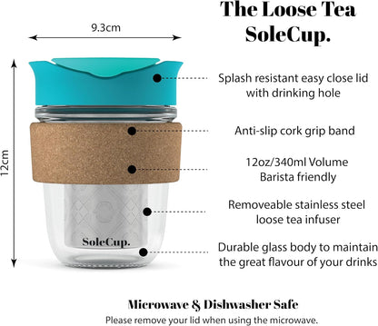 Large Travel Mug Loose Tea Infuser - Detachable Tea Strainer with Spill Proof Lid - 18oz/530ml BPA-Free Reusable Glass Travel Coffee Cup with Cork Band (Pink, 18oz)