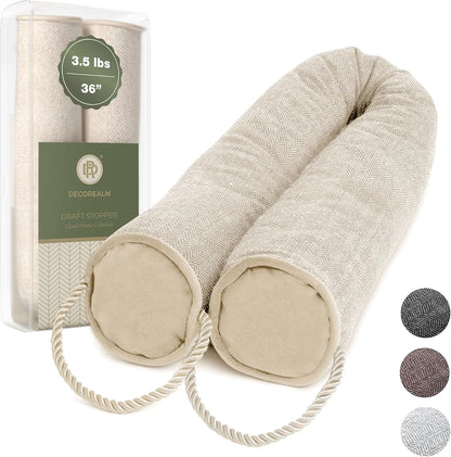 Under Door Draft Stopper and Blocker, Draft Guard for Doors and Windows, Decorative Fabric Cylinder Blocker Provides Weighted Door Insulation by DECOREALM (Beige, 36 Inches)