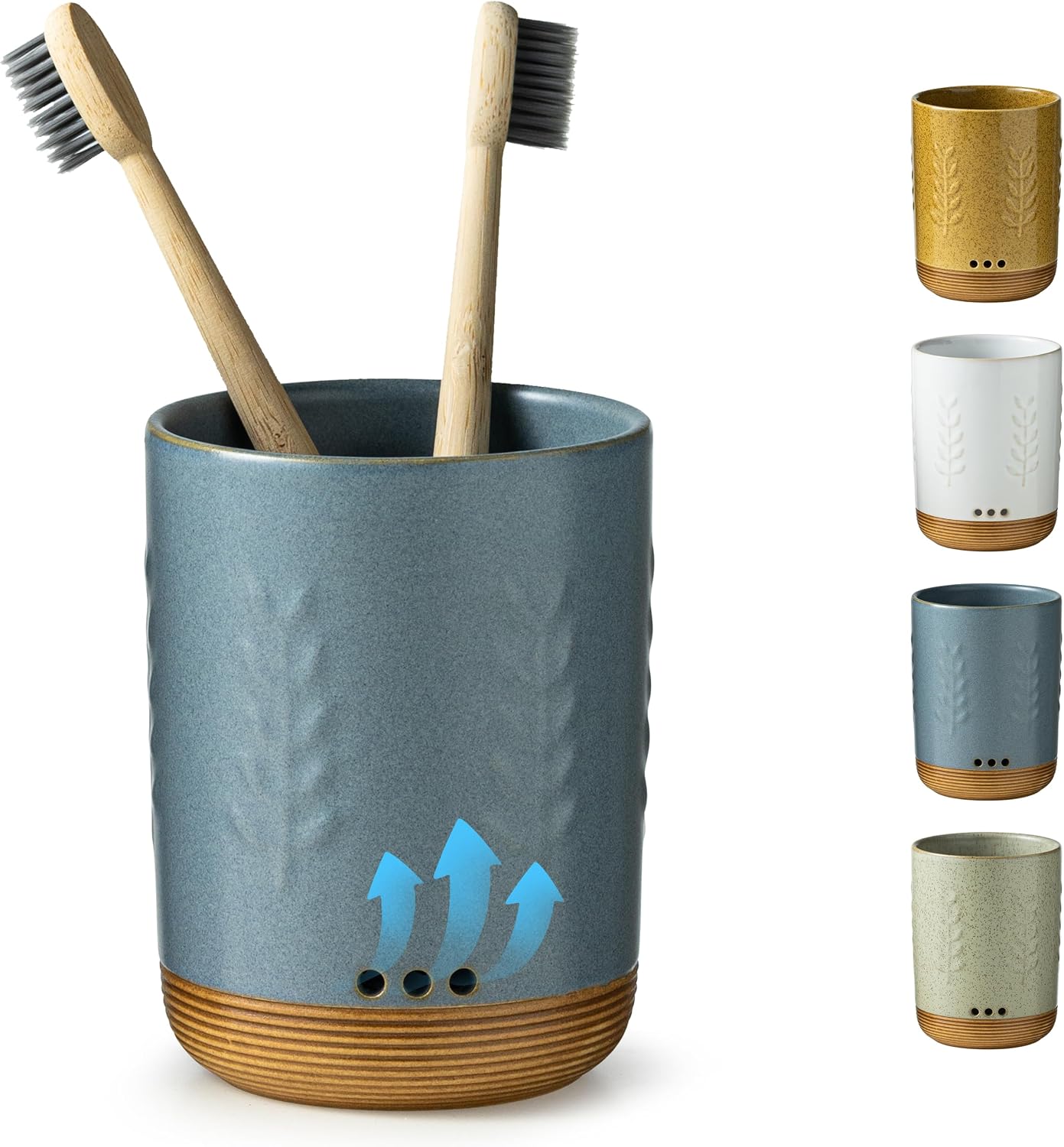 LYEOBOH Ceramic Toothbrush Cup, Cute Toothbrush Holder with Drainage White | Farmhouse Toothbrush Container, Countertop Toothbrush Organizer, Toothbrush Storage for Bathroom Vanity & Countertop