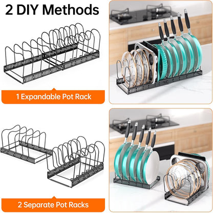 MUDEELA Expandable Pot Pan Lid Organizers inside Cabinet, 10 Divider-Black | Expandable 11.8–22.9", 10 Adjustable Divider, Tool-Free Assembly, Non-Slip, Scratch-Proof, For Pan Lid Cutting Board Bakeware
