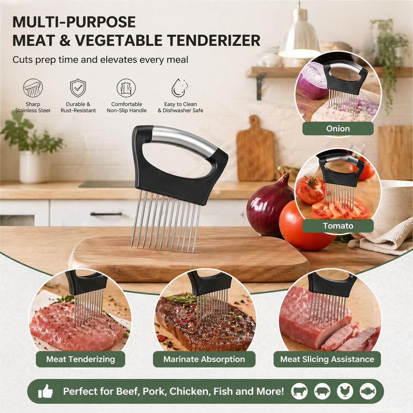 Onion Holder for Slicing, Anti-Slip Onion Slicer Holder, Food Grade Onion Cutting Tool for Kitchen Home Cooking Vegetable Preparation
