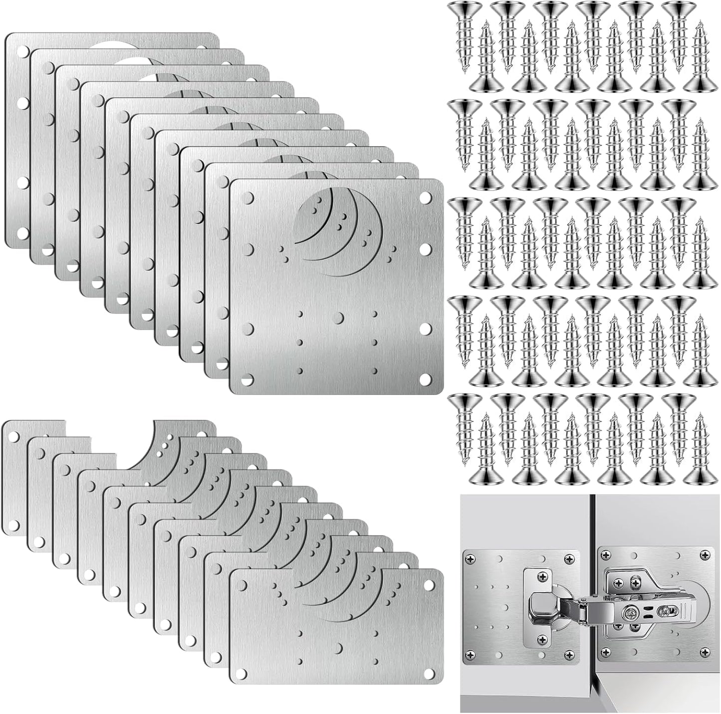 20 PCS Upgraded Cabinet Hinge Repair Plate Kit Thickened by 0.7 mm Stainless Steel Hinge Repair Brackets Kit Metal Hinges Repairs Fixing Plates with Screw for Kitchen Cupboard Door Locker Cabinet Door