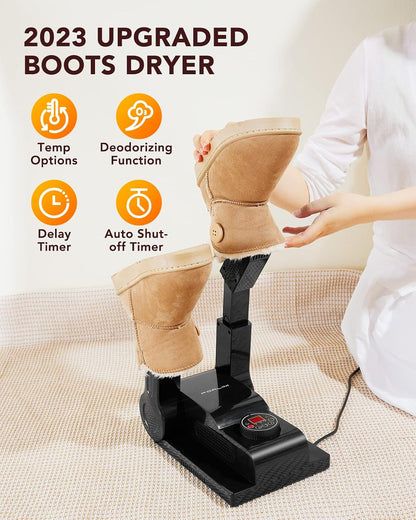 FORLIM Shoe & Boot Dryer for Work Boots, Forced Air, 2-Hour Timer, Black | Telescopic Ports Reach Toe Boxes; 180° Rack Fits Sneakers, Gloves, Ski Gear, Cleats, Workers, Families, Hunters, Rain, Snow