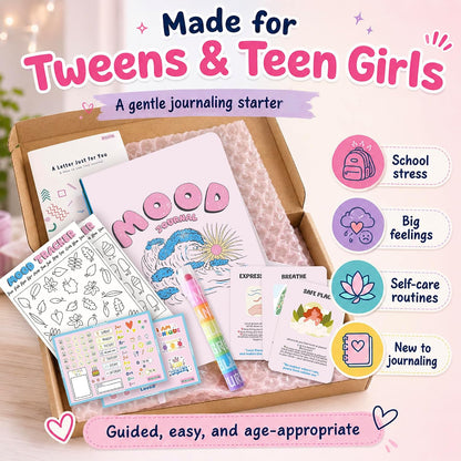 Mood Tracker Journal Set for Teen Girls & Tweens, Self Care Gift(Pink)