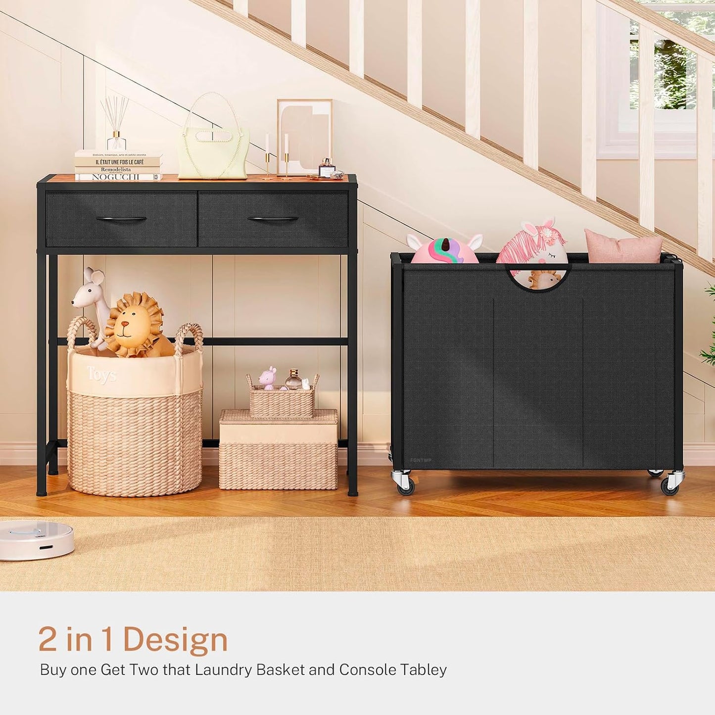 Laundry Sorter, Rolling Laundry Hamper with 3 Section Pull-Out Bags, Laundry Basket Organizer with 2 Drawers & 2-Tone Top Panel, Laundry Hamper with Wheels for Laundry Room Organization, Bathroom