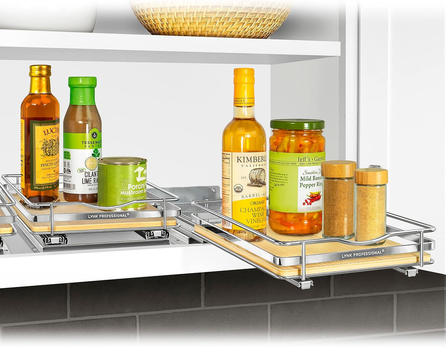LYNK PROFESSIONAL® Pull Out Spice Organization for Cabinets - 4-3/8 inch Wide – Spice Rack for Inside Cabinets, Slide Out Spice Rack Organizer for cabinet – Pull Out Spice Rack, Sliding 2 Tier Chrome