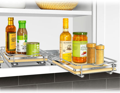 LYNK PROFESSIONAL® Pull Out Spice Organization for Cabinets - 4-3/8 inch Wide – Spice Rack for Inside Cabinets, Slide Out Spice Rack Organizer for cabinet – Pull Out Spice Rack, Sliding 2 Tier Chrome