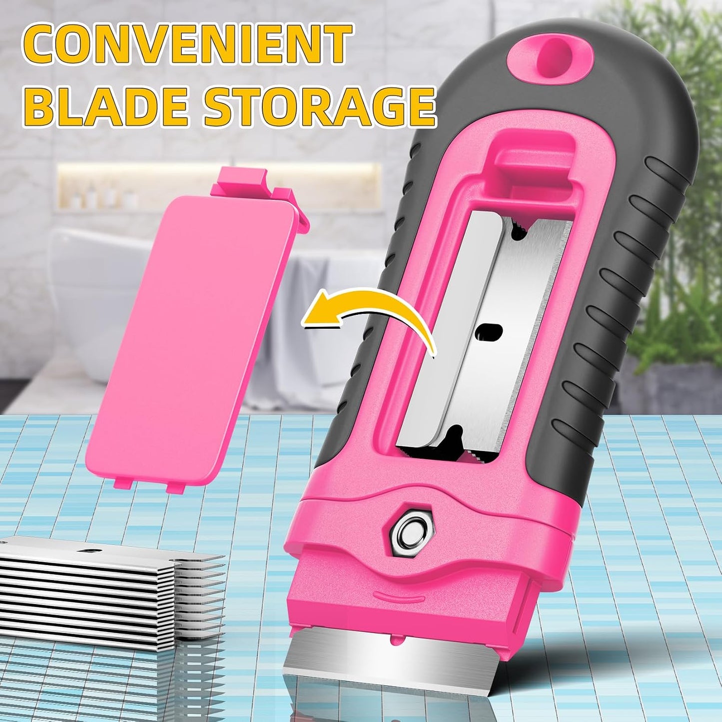DIYSELF 1 Pack Razor Blade Scraper with 15 Extra Blades, Scraper Tool for Cleaning Window, Paint, Cooktop, Oven, Glass Stove Top Scraper, Razor Scraper with Buit-In Blade Storage | Razor Scraper for Cleaning Window, Paint, Cooktop, Oven, Glass Stove Top